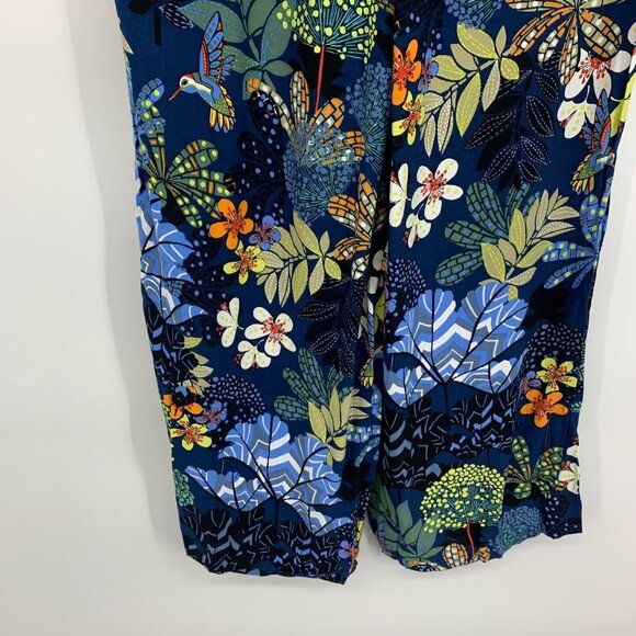 LOFT Pants Blue Floral Print Wide Leg Pull On Pockets - Picture 8 of 9